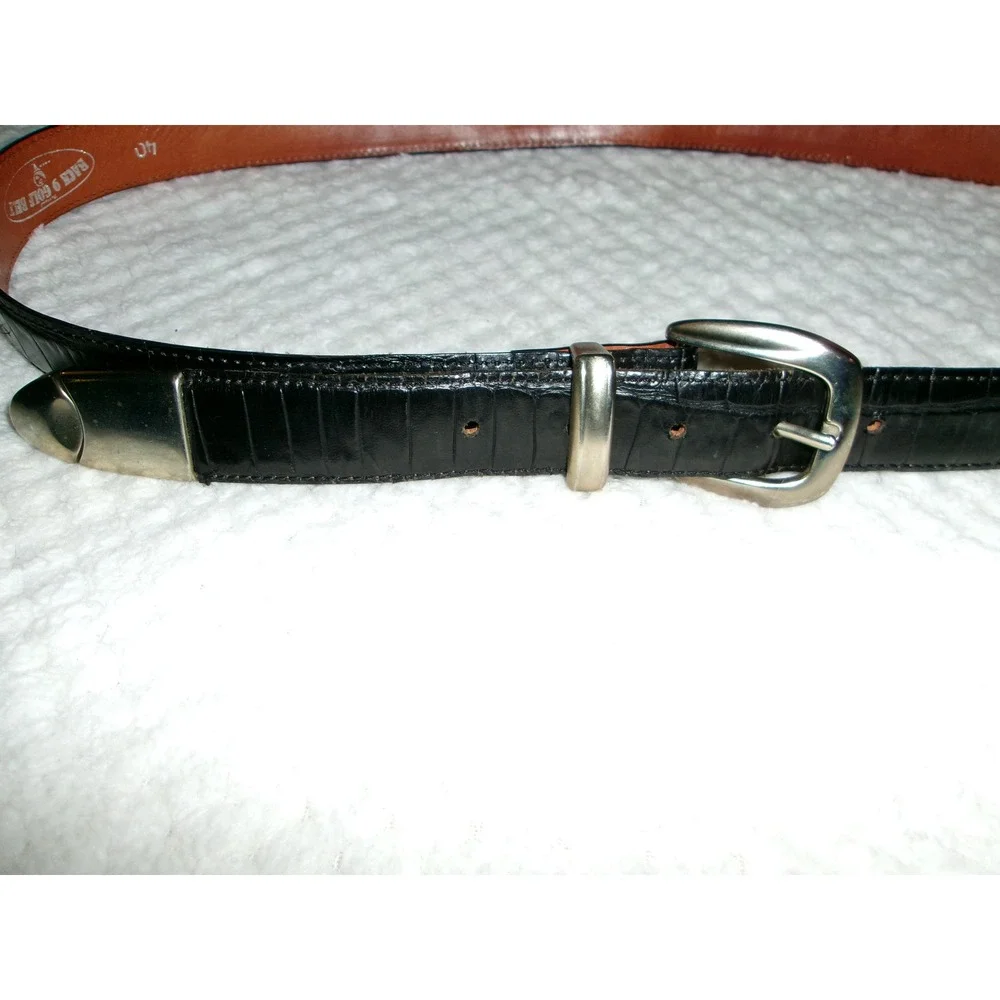 Back 9 Golf Belt Mens 40 Leather Black Faux Crocodile Embossed Silver Tip USA